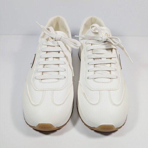 NIB Prada Leather Sneakers, Ivory, Retired Style: 1E410N-013-F0304 - Picture 4 of 12